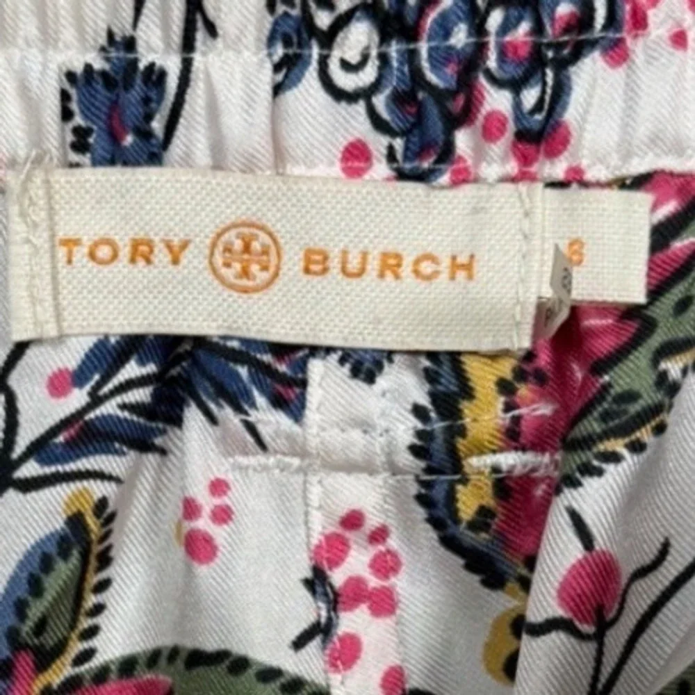 TORY BURCH Gabriella Floral 100% Silk Trousers, High Waist Ankle Length, Size 6